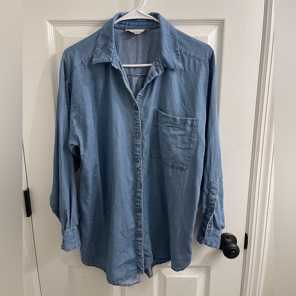 LOFT Chambray Everyday Oversized Pocket Shirt Women’s Size Medium